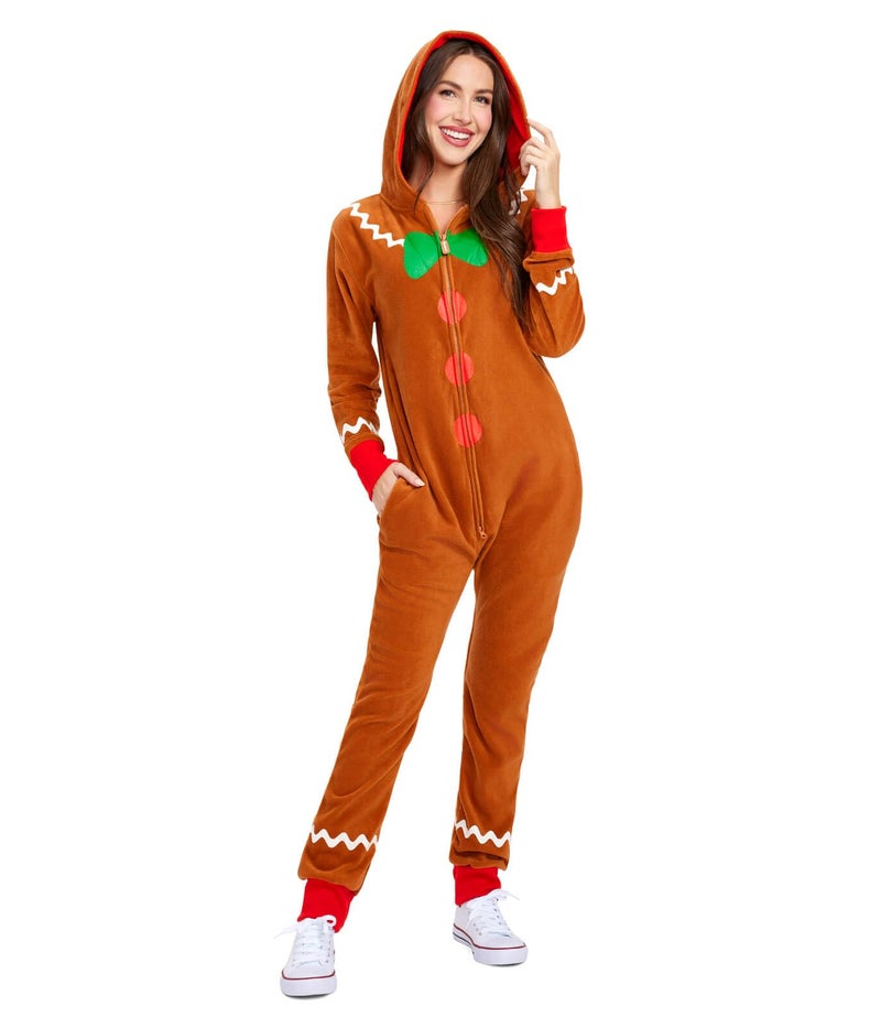 Tipsy Elves بدلات عيد الميلاد من Tipsy Elves للبالغين - بدلات مريحة للجنسين متطابقة مع جيوب مريحة - بدلة عيد الميلاد بنية من خبز الزنجبيل مقاس X-Large - Image 2